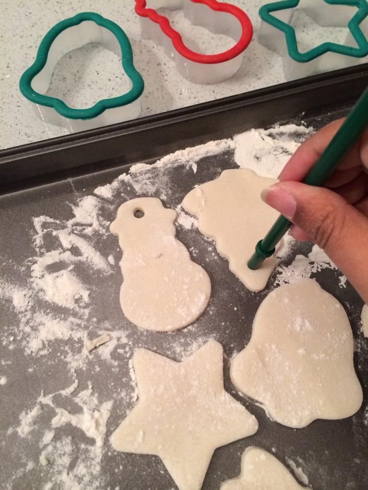 making holes in salt dough ornament