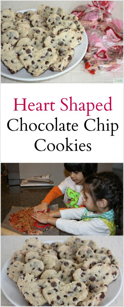 Heart shaped chocolate chip cookies