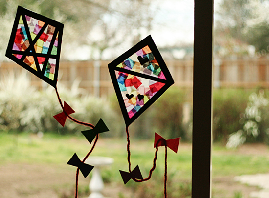 Spring Crafts and activities - stained glass kites
